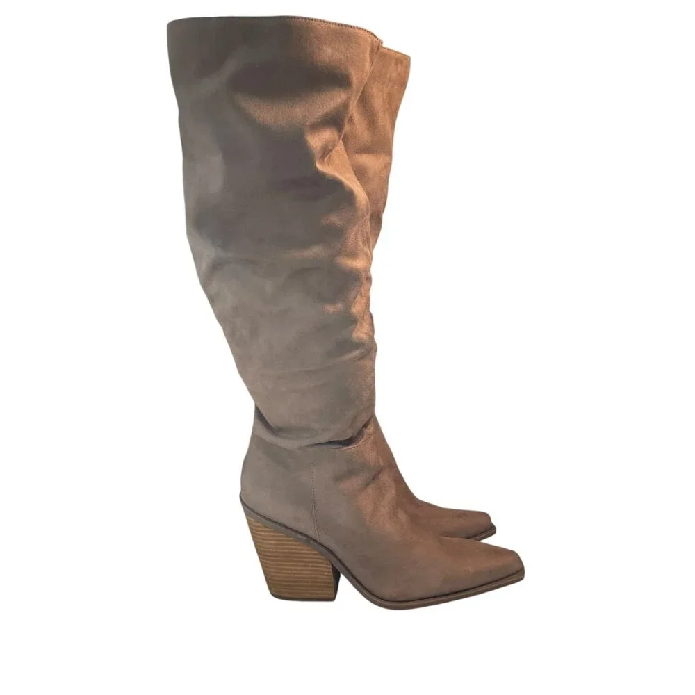 Charles David Slouchy Over-the-Knee Boots 9M Faux Suede Western Pointed Toe Chic